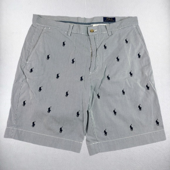 Polo Ralph Lauren Other - Polo Ralph Lauren Shorts Mens 35 Blue White Seersucker Striped Pony All Over